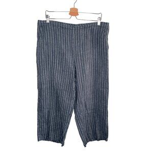 Eileen Fisher Organic Linen Striped Cropped Coastal Pull On Pants Large
